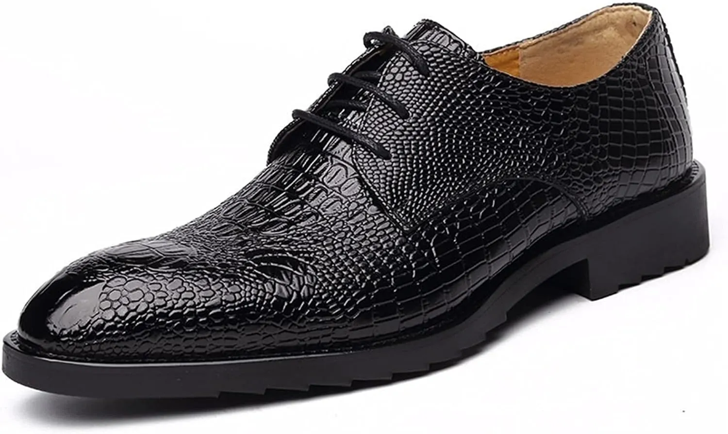 Formal Shoes for Men Lace Up Crocodile Print Derby Shoes Cowhide Rubber Sole Slip Resistant Low Top Non Slip Anti-Slip Wedding Suitable for Many Occasions.