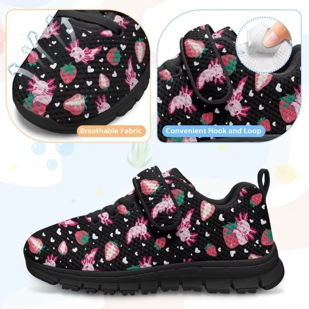 Girls Boys Sports Sneakers Hook & Loop Closure with One Strap Unisex Kids Anti Slip Lightweight Shoes