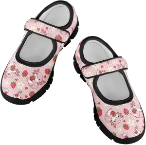 Girls Shoes with Black Sole,Girls Mesh Single Buckle Sneaker,Mary Jane Flats Shoes for Birthday Dance Party