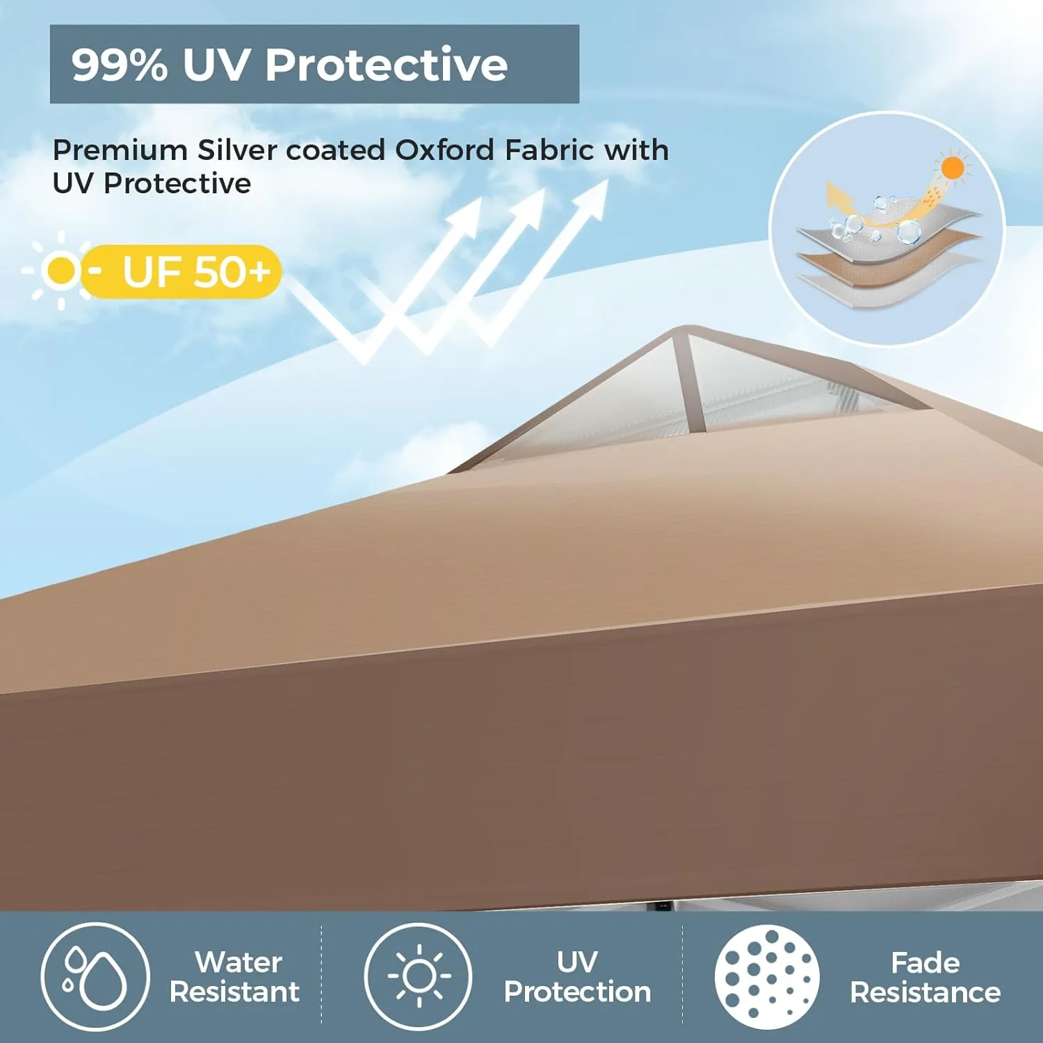 GREEN PARTY 10x10 ft Pop Up Canopy Tent, Easy Up Instant Outdoor Canopy with Vented Top, Straight Legs, Wheeled Carry Bag, 4 Ropes & 8 Stakes, Dark&Light Brown
