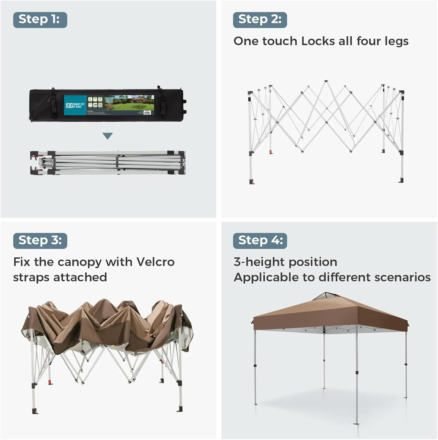 GREEN PARTY 10x10 ft Pop Up Canopy Tent, Easy Up Instant Outdoor Canopy with Vented Top, Straight Legs, Wheeled Carry Bag, 4 Ropes & 8 Stakes, Dark&Light Brown