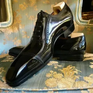 Handmade Men Brogue Lace Up Shoes, Formal Black Laces Office Shoes