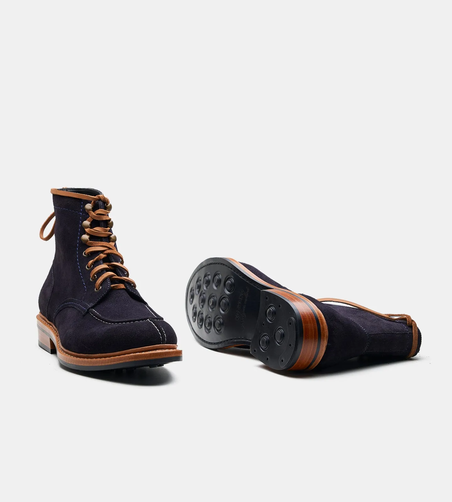 Handwelted Navy Suede Split Toe Derby Boot