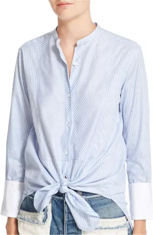 Helmut Lang Womens Striped Collarless Button Up Shirt