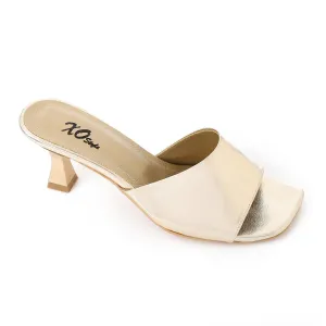 High Heel Mule Sandals – Square Open Toe, Faux Leather, Slip-On Design
