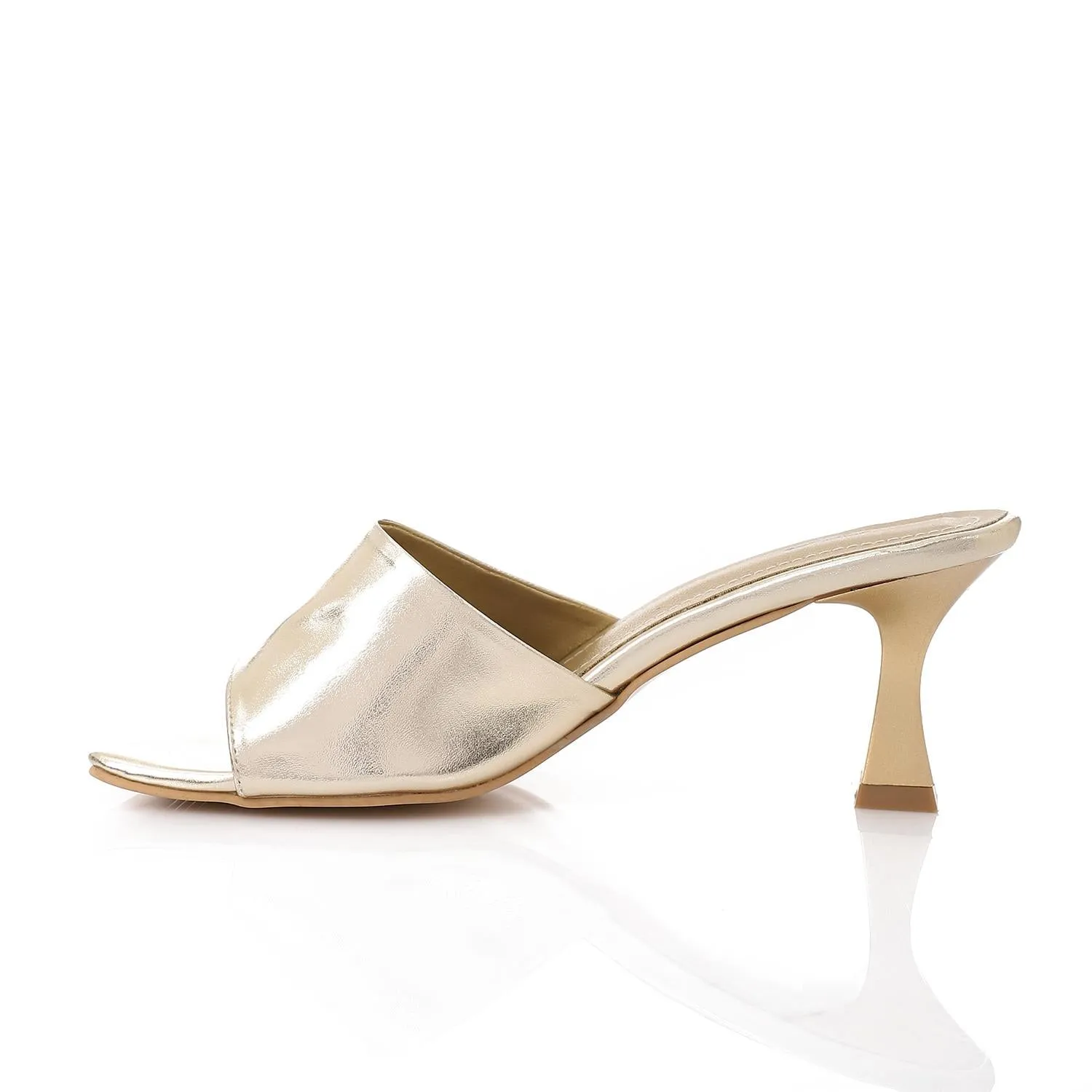 High Heel Mule Sandals – Square Open Toe, Faux Leather, Slip-On Design