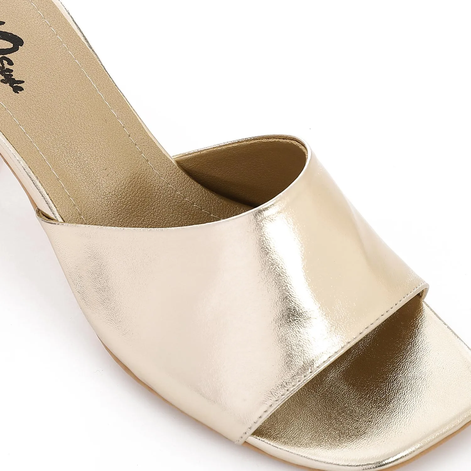High Heel Mule Sandals – Square Open Toe, Faux Leather, Slip-On Design