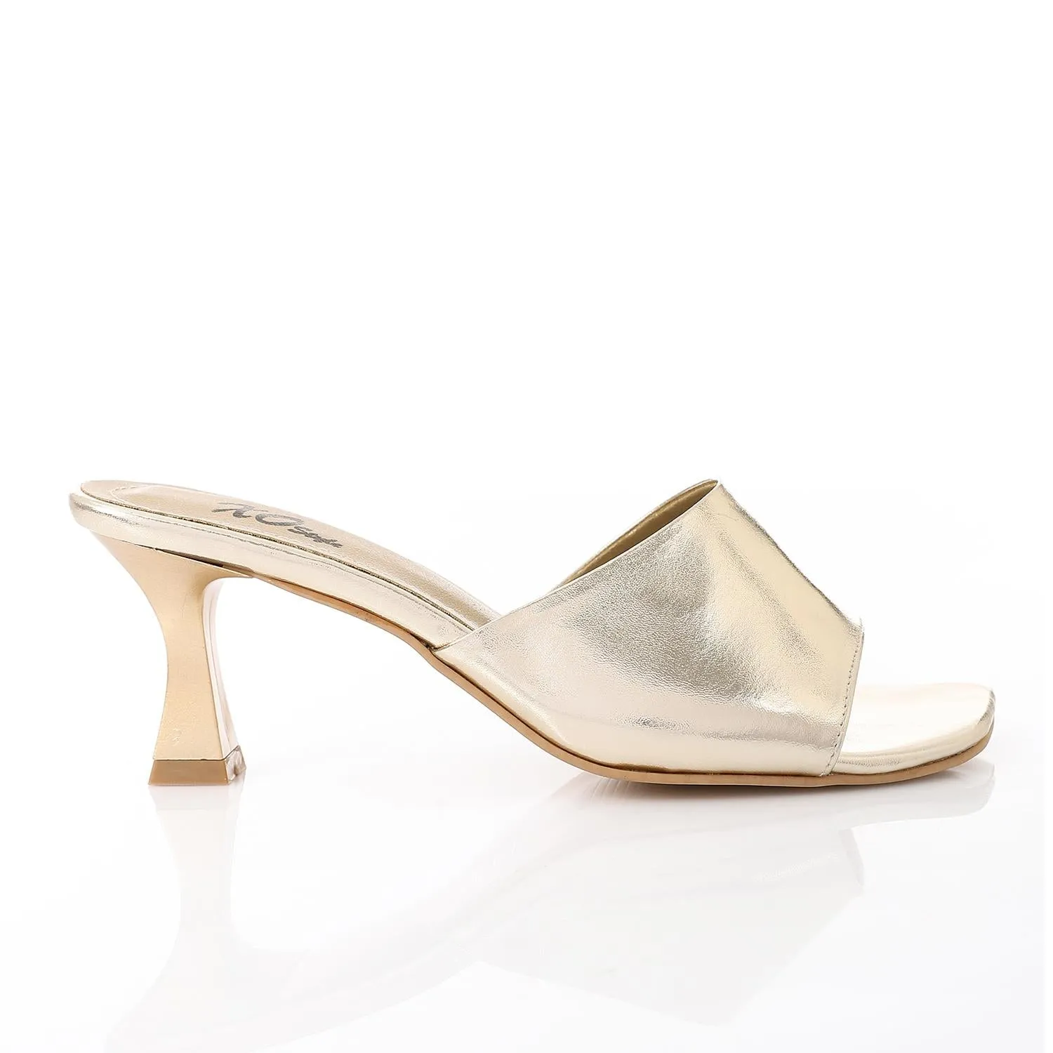 High Heel Mule Sandals – Square Open Toe, Faux Leather, Slip-On Design