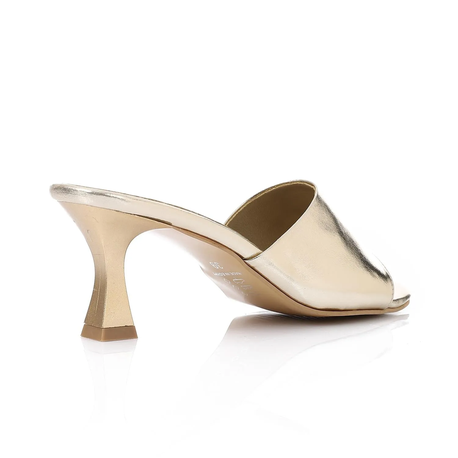 High Heel Mule Sandals – Square Open Toe, Faux Leather, Slip-On Design