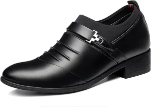 HOOENG Oxford Formal Shoes for Men Slip On Pleated Monk Strap Height Increasing Elevator 2.7 Inches Leather Non Slip Anti-Slip Slip Resistant Outdoor (Color : Black Taller, Size : 8.5)