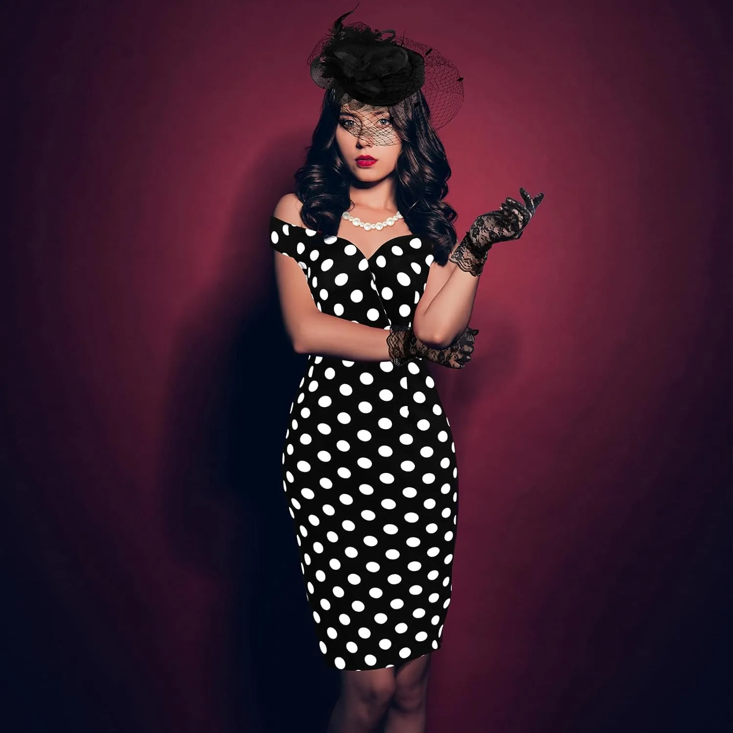 JenPen 5 Pcs Women's Vintage Polka Dot Dress Retro Pencil Dress Floral Spring Costume for Derby Tea Party Cocktail