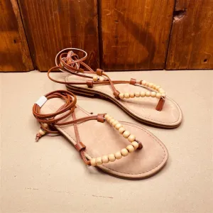 Kingsley Heath L Beaded Strap Thong Tan/Tan