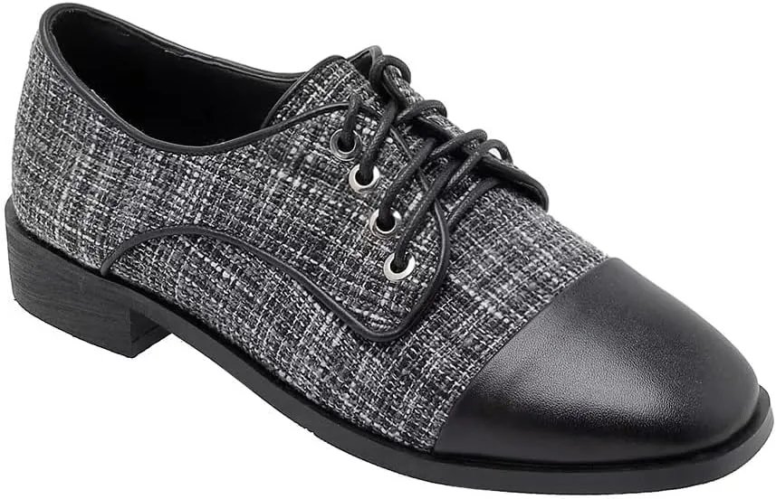 Lace-up Wingtips Oxford Shoes for Women Cutout Brogues Saddle Shoes