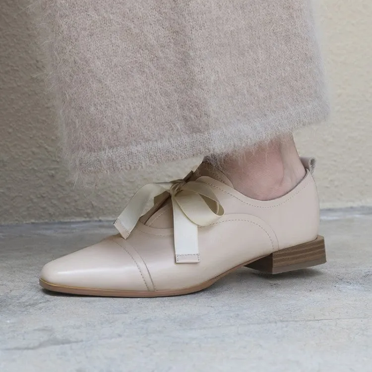 Ladies Square Toe Lace-up Oxford Shoes