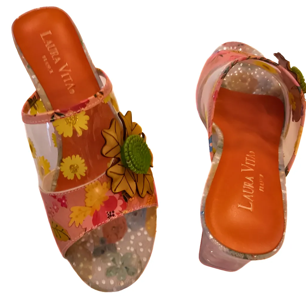 Laura Vita "LUCIAO" Orange Heeled Mule Sandal