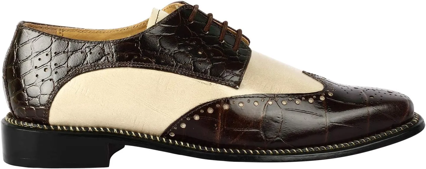 LIBERTYZENO Mens Genuine Leather Adults Wingtip Lace Up Oxford Dress Shoes for Prom Graduation