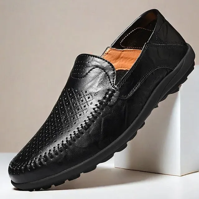 Limited-stock sale Men's Breathable Faux Perforated Leather Loafers Low-cost -