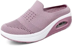 LLTMALL Women's Mules Clogs Air Cushion Breathable Platform Mesh Non Slip Shoes Knit Open Back Sneakers
