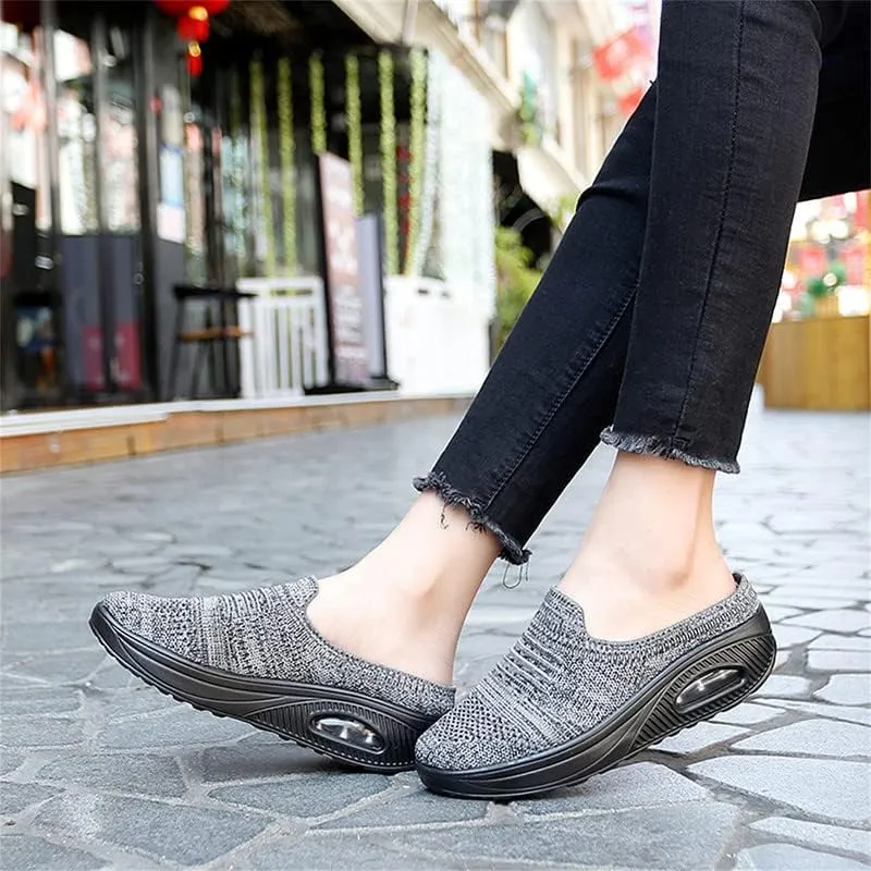 LLTMALL Women's Mules Clogs Air Cushion Breathable Platform Mesh Non Slip Shoes Knit Open Back Sneakers
