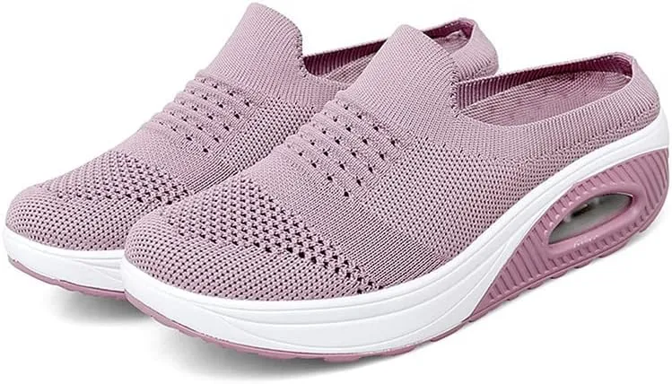LLTMALL Women's Mules Clogs Air Cushion Breathable Platform Mesh Non Slip Shoes Knit Open Back Sneakers