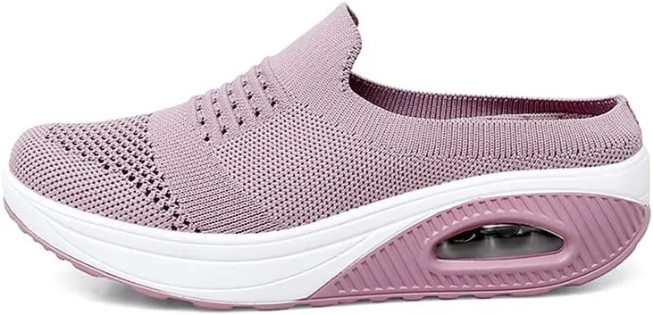 LLTMALL Women's Mules Clogs Air Cushion Breathable Platform Mesh Non Slip Shoes Knit Open Back Sneakers