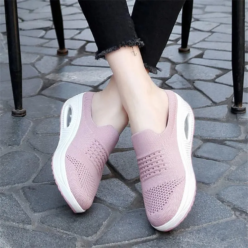 LLTMALL Women's Mules Clogs Air Cushion Breathable Platform Mesh Non Slip Shoes Knit Open Back Sneakers