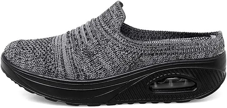 LLTMALL Women's Mules Clogs Air Cushion Breathable Platform Mesh Non Slip Shoes Knit Open Back Sneakers