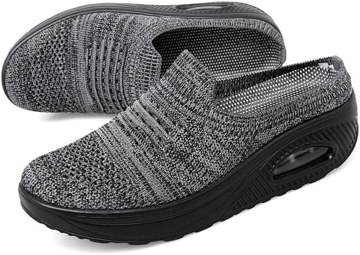 LLTMALL Women's Mules Clogs Air Cushion Breathable Platform Mesh Non Slip Shoes Knit Open Back Sneakers