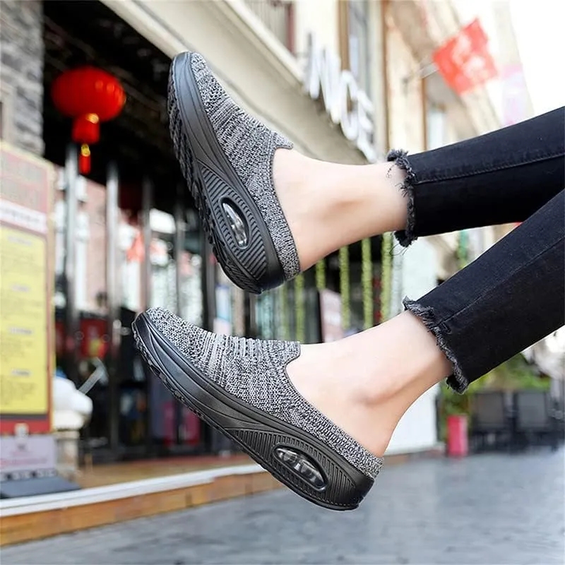 LLTMALL Women's Mules Clogs Air Cushion Breathable Platform Mesh Non Slip Shoes Knit Open Back Sneakers