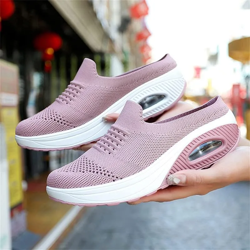 LLTMALL Women's Mules Clogs Air Cushion Breathable Platform Mesh Non Slip Shoes Knit Open Back Sneakers