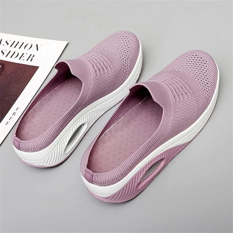 LLTMALL Women's Mules Clogs Air Cushion Breathable Platform Mesh Non Slip Shoes Knit Open Back Sneakers
