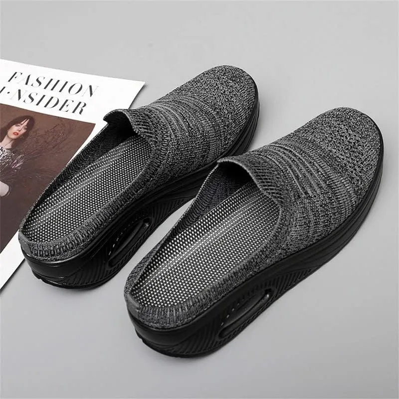 LLTMALL Women's Mules Clogs Air Cushion Breathable Platform Mesh Non Slip Shoes Knit Open Back Sneakers