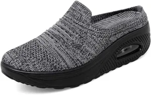 LLTMALL Women's Mules Clogs Air Cushion Breathable Platform Mesh Non Slip Shoes Knit Open Back Sneakers