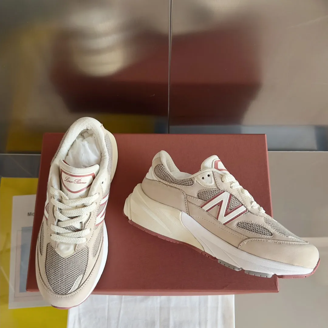 LP x NB 990v6 Sneaker 45mm white grey dark pink calfskin and mesh fabric