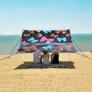 Luminous 3D Bows Moon Beach Canopy Tent Anti-UV & Wind Resistant, Camping Sun Shelter Easy Setup Portable,Outdoor Shade Tents with Sandbags,Sand Shovels,Ground Pegs & Stability Poles