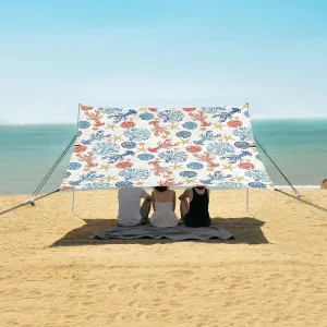 Marine Life Lobsters Corals Shells Beach Camping Tent Sun Shelter for Whole Family, Beach Shade Canopy with UPF50  UV Protection,Easy Set Up and Carry,Outdoor Shade for Trips, Fishing, Backyard