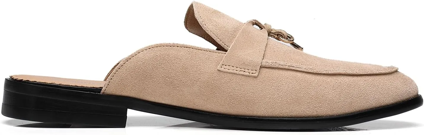 Mens Black Backless Loafers Genuine Leather Mules Shoes
