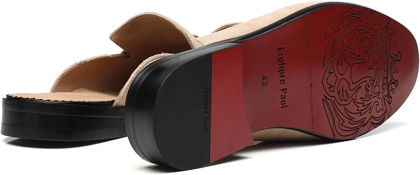 Mens Black Backless Loafers Genuine Leather Mules Shoes