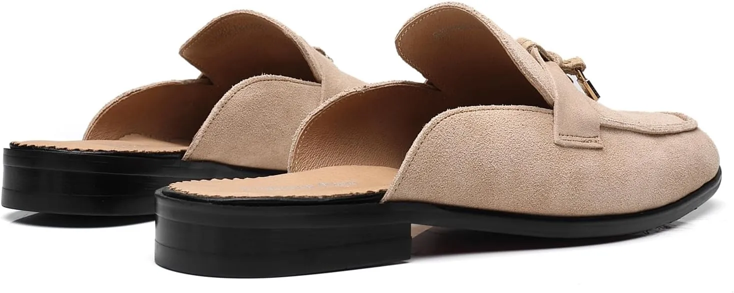 Mens Black Backless Loafers Genuine Leather Mules Shoes