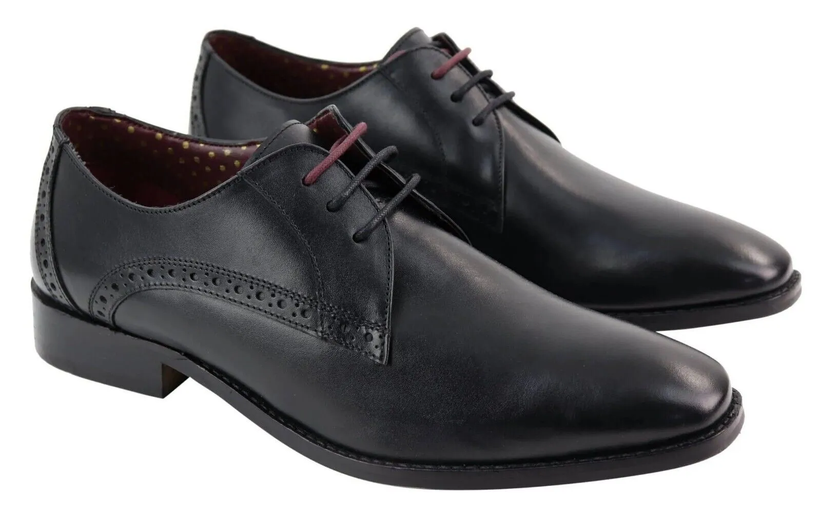 Mens Classic Oxford Brogue Derby Shoes in Black Leather