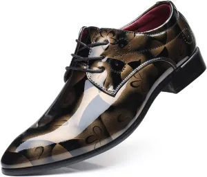Men's Dress Shoes Fashion Floral Patent Leather Tuxedo Oxfords Formal Business Wedding Shoes Classic Suit Shoes