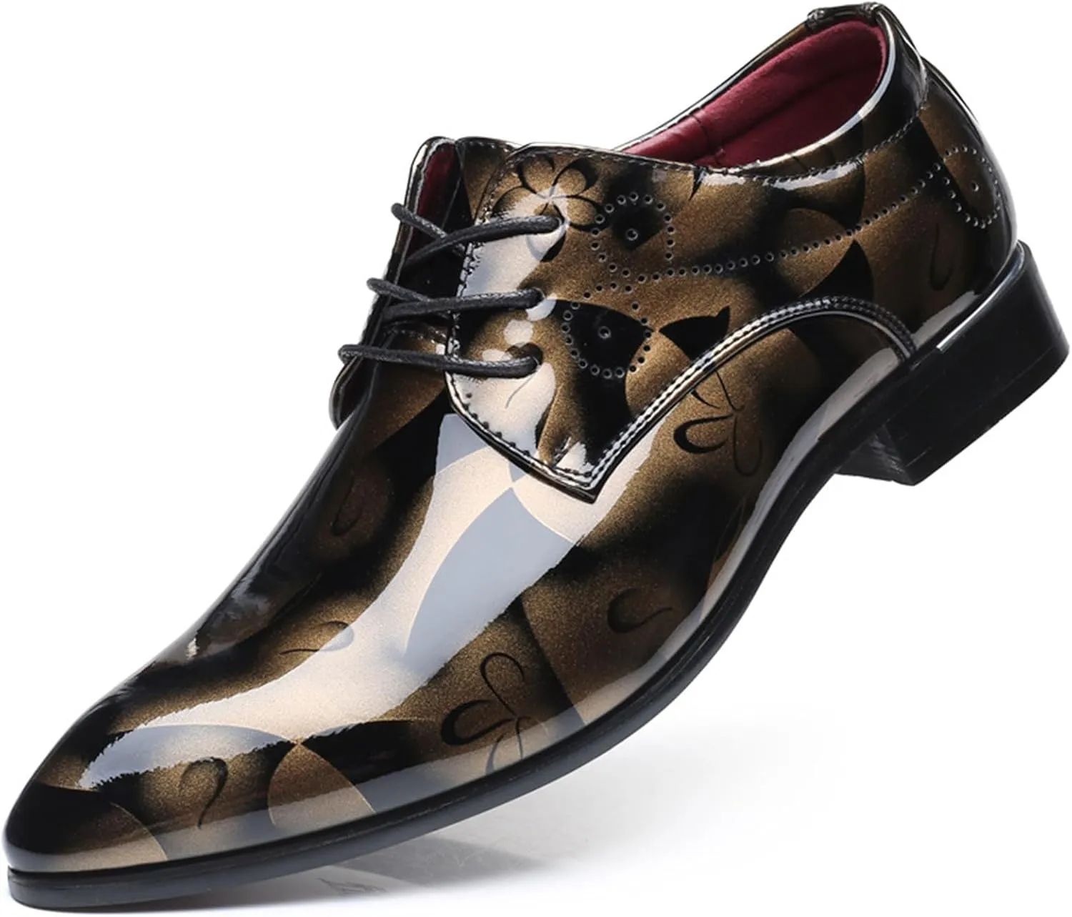 Men's Dress Shoes Fashion Floral Patent Leather Tuxedo Oxfords Formal Business Wedding Shoes Classic Suit Shoes