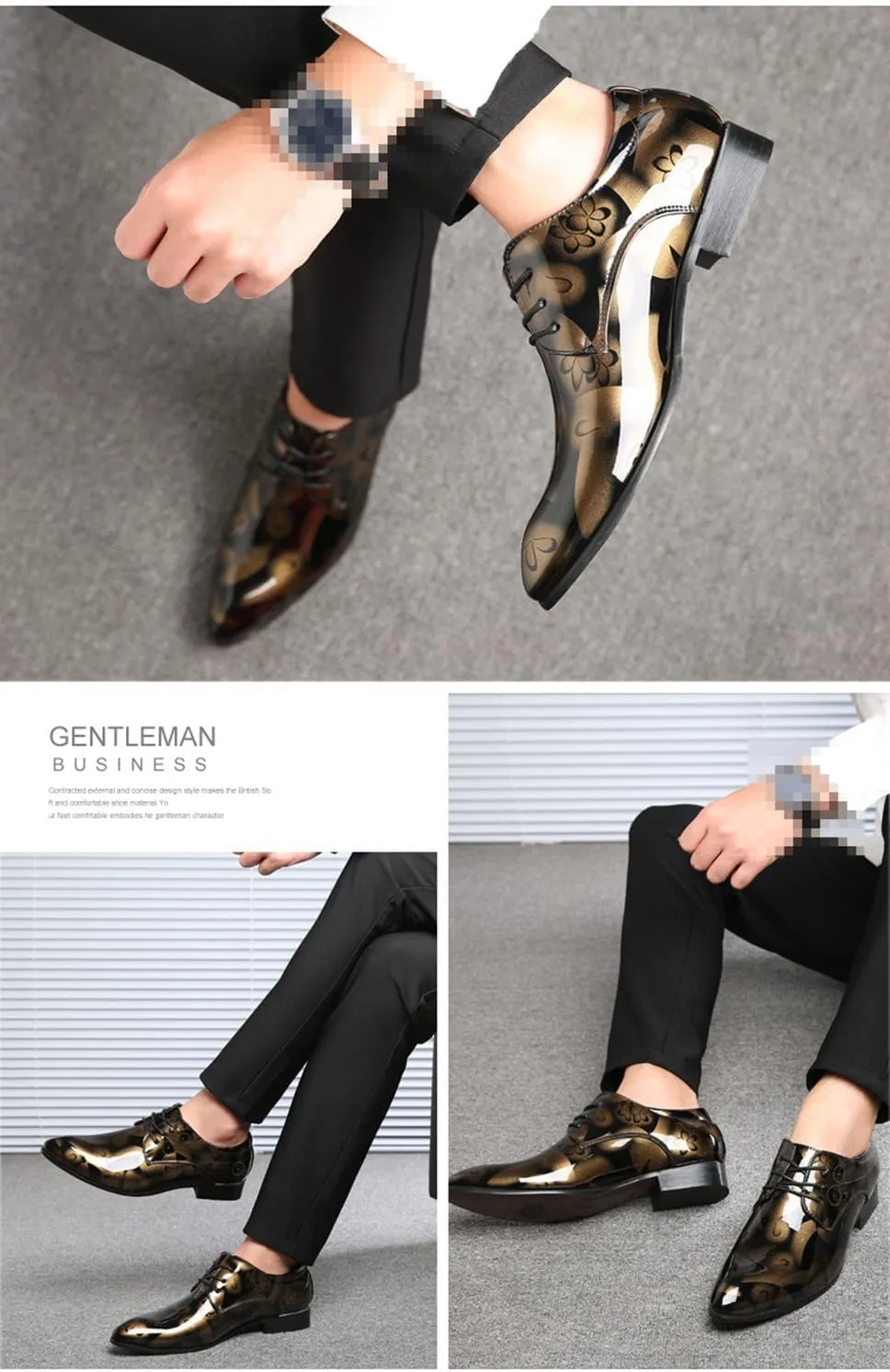Men's Dress Shoes Fashion Floral Patent Leather Tuxedo Oxfords Formal Business Wedding Shoes Classic Suit Shoes
