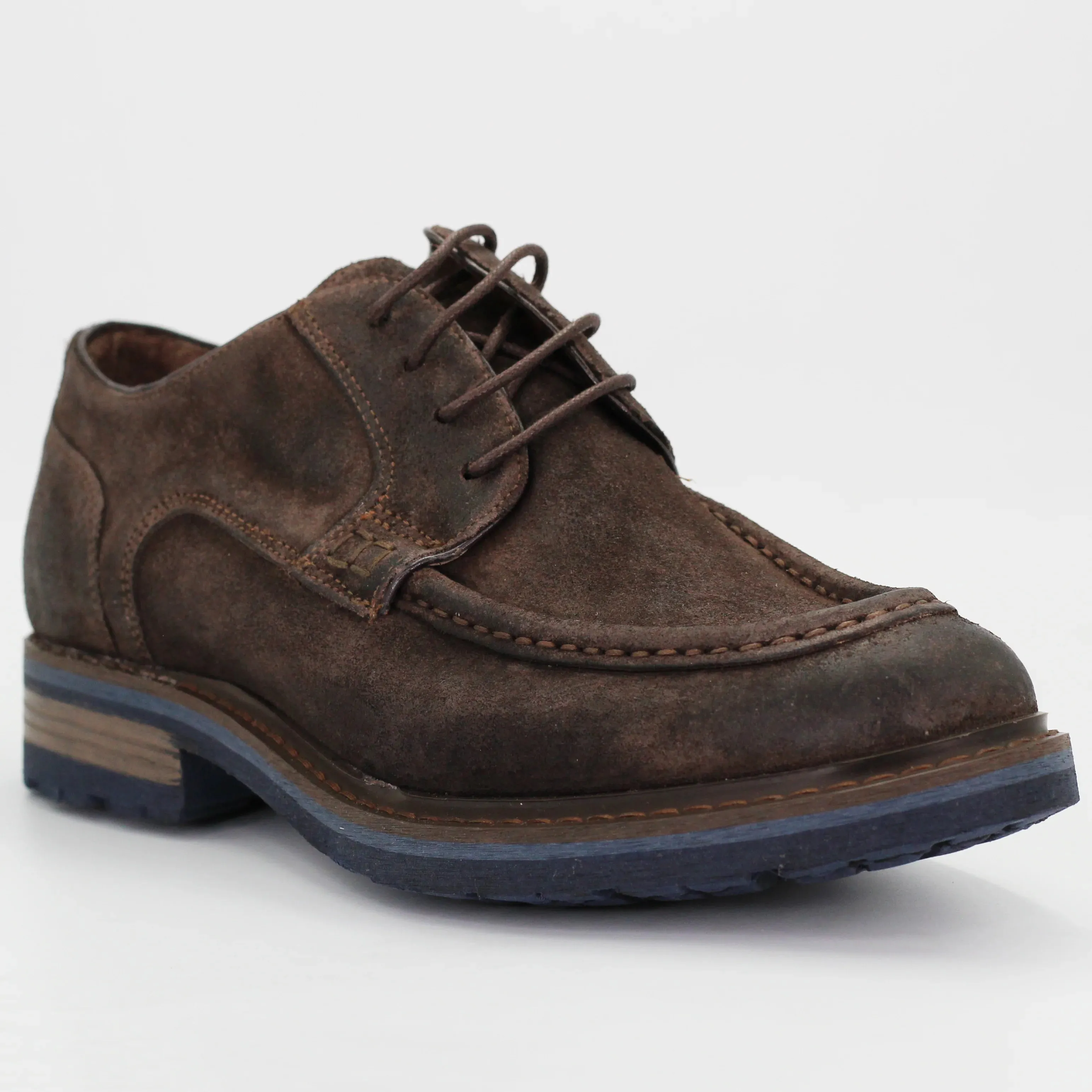 Men's Lace-up Derby Shoe in Calf Leather Suede Espresso (BRU11558)