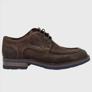 Men's Lace-up Derby Shoe in Calf Leather Suede Espresso (BRU11558)