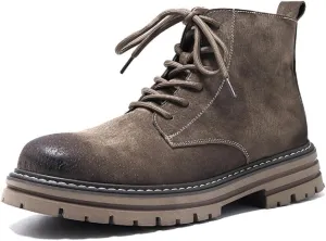 Men's Lace-up Fashion Boots Waterproof Full Grain Leather Chelsea Boot,Men Slip Resistant Service Boots Motorcycle Casual Side Zip Ankle Boots Mid-Top Dress Oxford Work Bootie