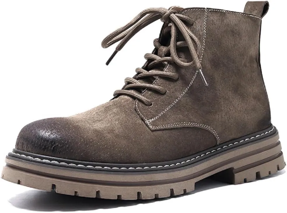 Men's Lace-up Fashion Boots Waterproof Full Grain Leather Chelsea Boot,Men Slip Resistant Service Boots Motorcycle Casual Side Zip Ankle Boots Mid-Top Dress Oxford Work Bootie