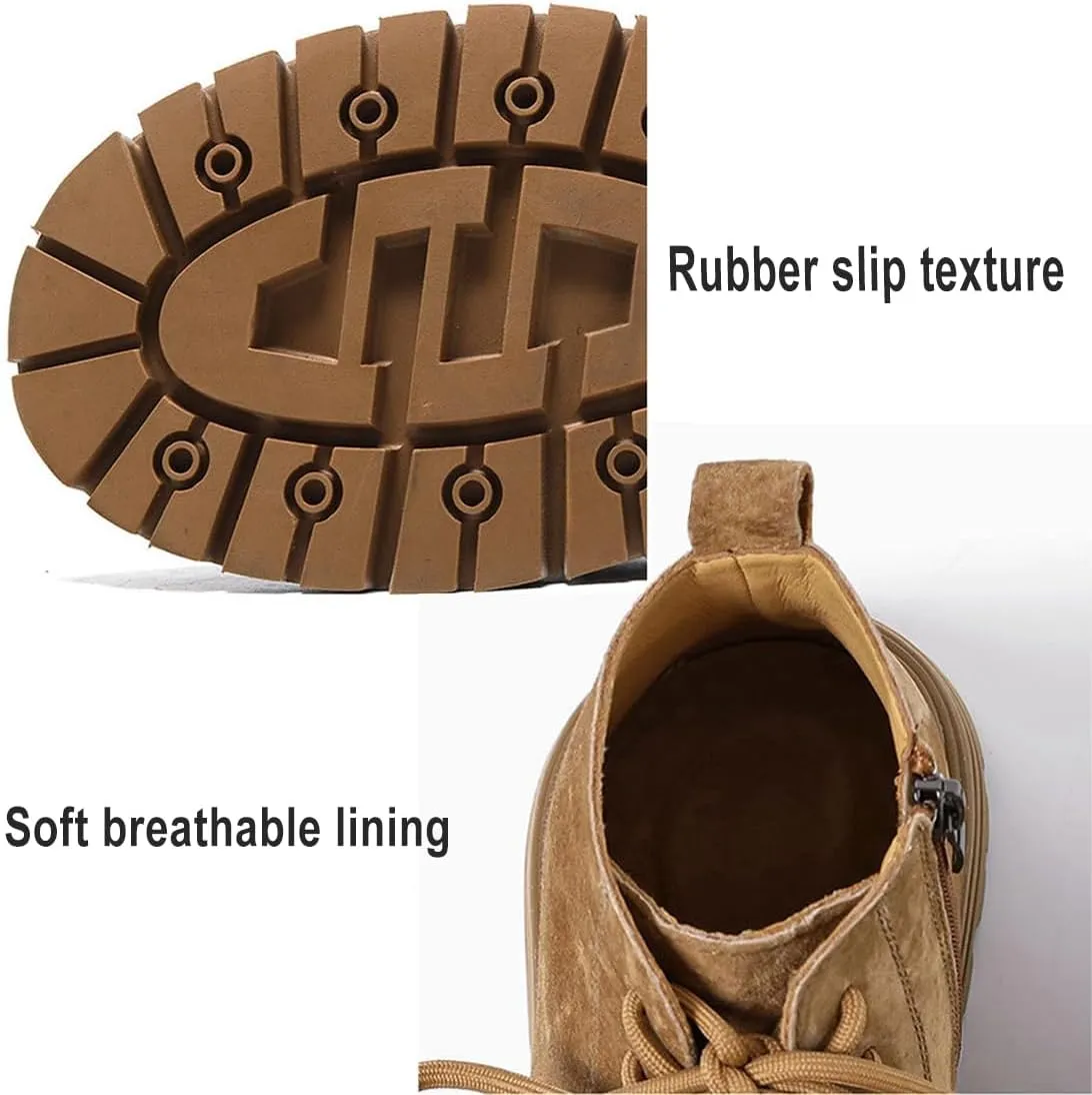 Men's Lace-up Fashion Boots Waterproof Full Grain Leather Chelsea Boot,Men Slip Resistant Service Boots Motorcycle Casual Side Zip Ankle Boots Mid-Top Dress Oxford Work Bootie