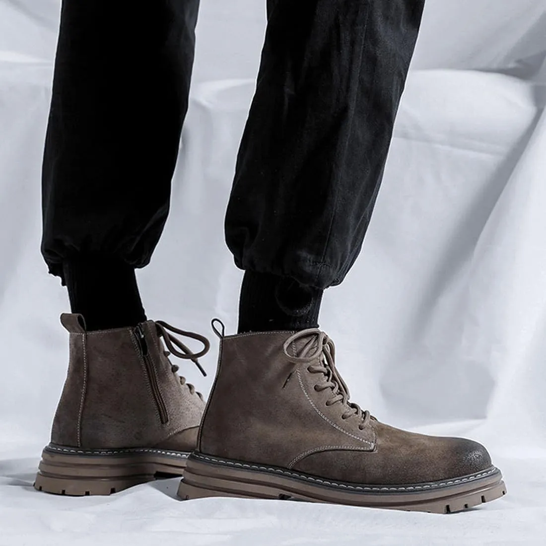 Men's Lace-up Fashion Boots Waterproof Full Grain Leather Chelsea Boot,Men Slip Resistant Service Boots Motorcycle Casual Side Zip Ankle Boots Mid-Top Dress Oxford Work Bootie