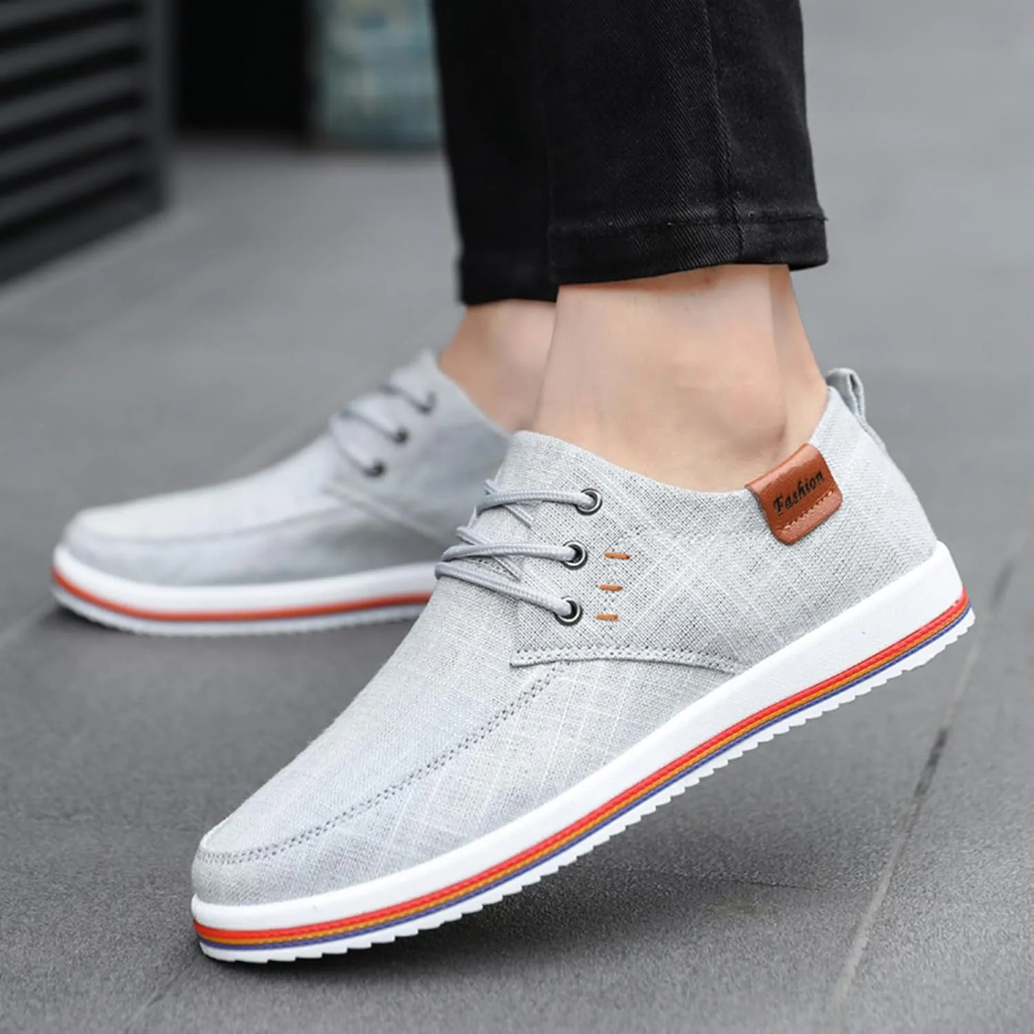 Men's Lightweight Canvas Casual Dress Shoes,Trendy Comfort Breathable Lace-up Non-Slip Business Oxford Sneakers